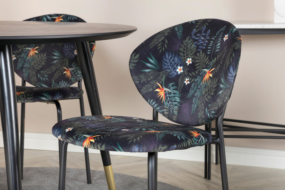 Venture Home Dipp Dining Table - 115cm - Black / Black Brass+Vault Dining Chair - Black legs - Black Flower printed fabric_4