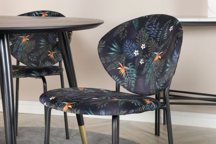 Venture Home Dipp Dining Table - 115cm - Black / Black Brass+Vault Dining Chair - Black legs - Black Flower printed fabric_4