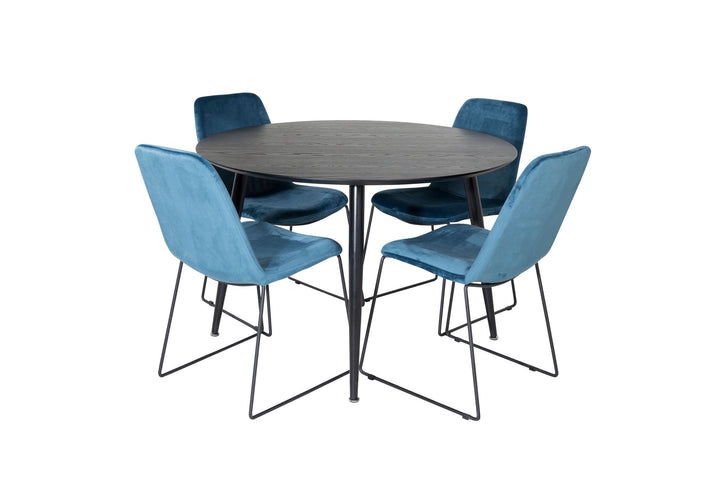 Venture Home Dipp Dining Table - 115cm - Black Veneer / All black legs +Muce Dining Chair - Black Legs - Blue Velvet_4