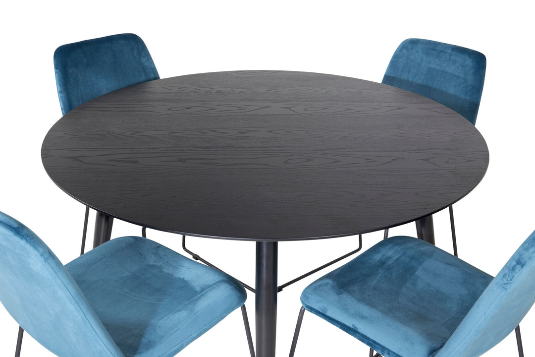 Venture Home Dipp Dining Table - 115cm - Black Veneer / All black legs +Muce Dining Chair - Black Legs - Blue Velvet_4