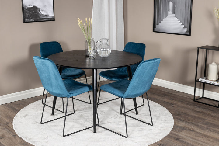 Venture Home Dipp Dining Table - 115cm - Black Veneer / All black legs +Muce Dining Chair - Black Legs - Blue Velvet_4