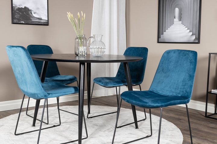 Venture Home Dipp Dining Table - 115cm - Black Veneer / All black legs +Muce Dining Chair - Black Legs - Blue Velvet_4