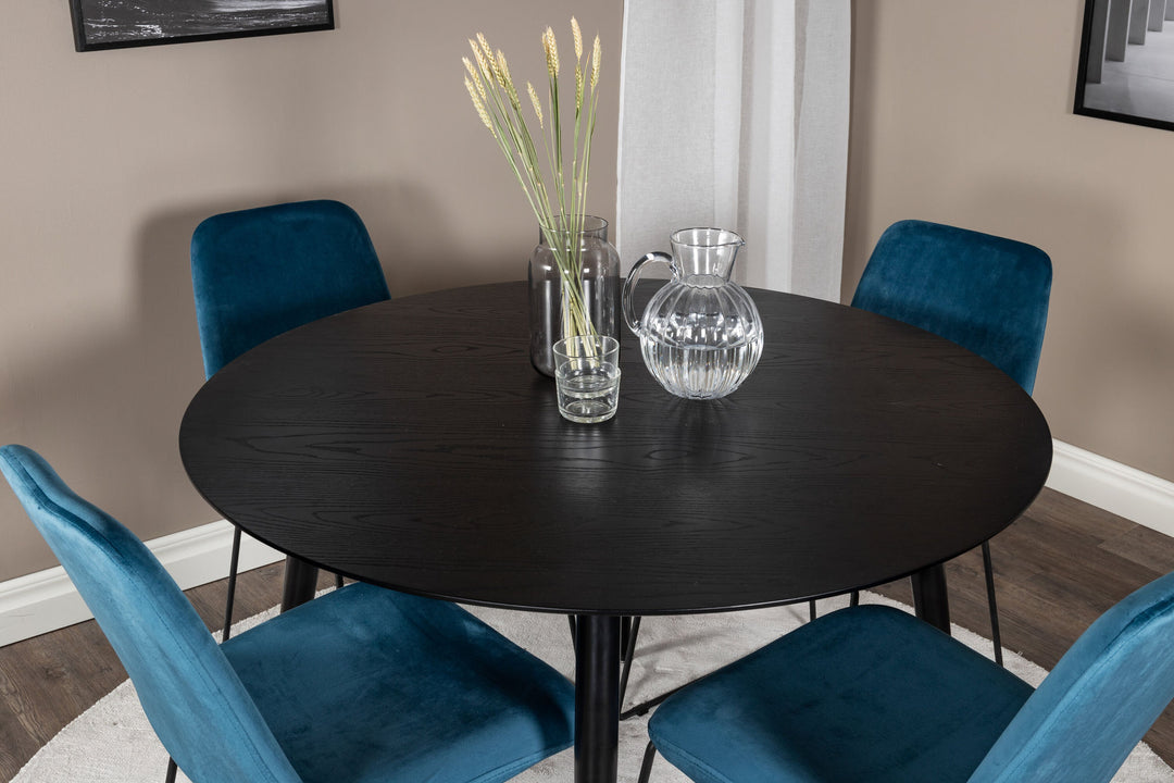 Venture Home Dipp Dining Table - 115cm - Black Veneer / All black legs +Muce Dining Chair - Black Legs - Blue Velvet_4