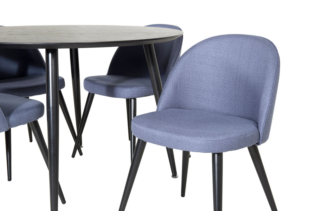 Venture Home Dipp Dining Table - 115cm - Black Veneer / All black legs +Velvet Dining Chiar - Black legs - Blue Fabric_4