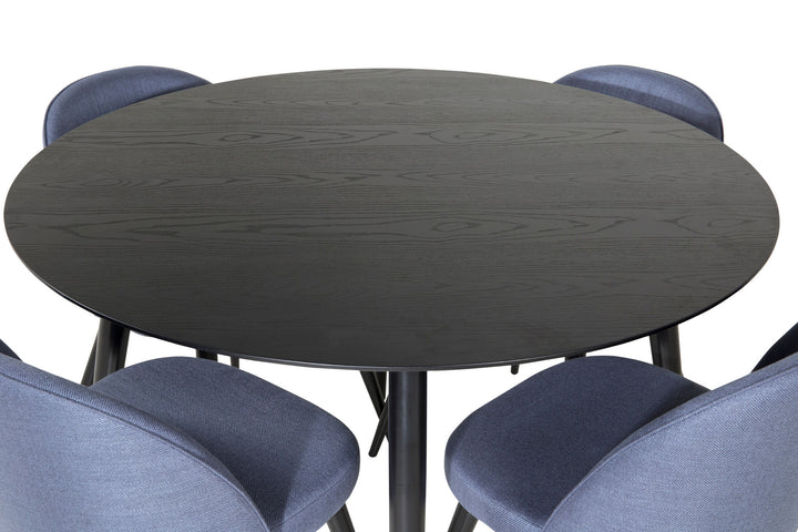 Venture Home Dipp Dining Table - 115cm - Black Veneer / All black legs +Velvet Dining Chiar - Black legs - Blue Fabric_4