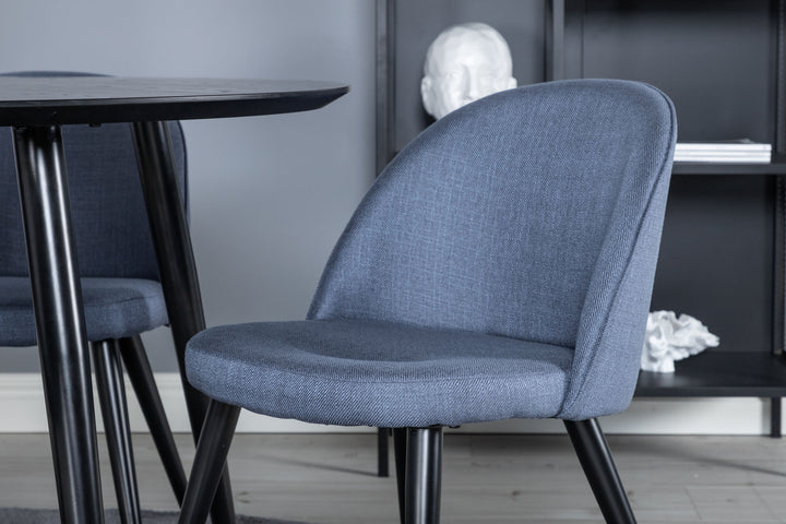 Venture Home Dipp Dining Table - 115cm - Black Veneer / All black legs +Velvet Dining Chiar - Black legs - Blue Fabric_4