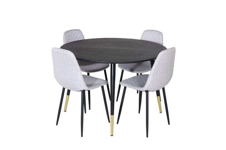 Venture Home Dipp Dining Table - 115cm - Black / Black Brass+Polar Diamond Dining Chair - Black Legs - Grey Fabric_4