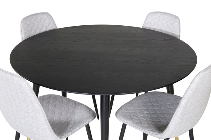 Venture Home Dipp Dining Table - 115cm - Black / Black Brass+Polar Diamond Dining Chair - Black Legs - Grey Fabric_4