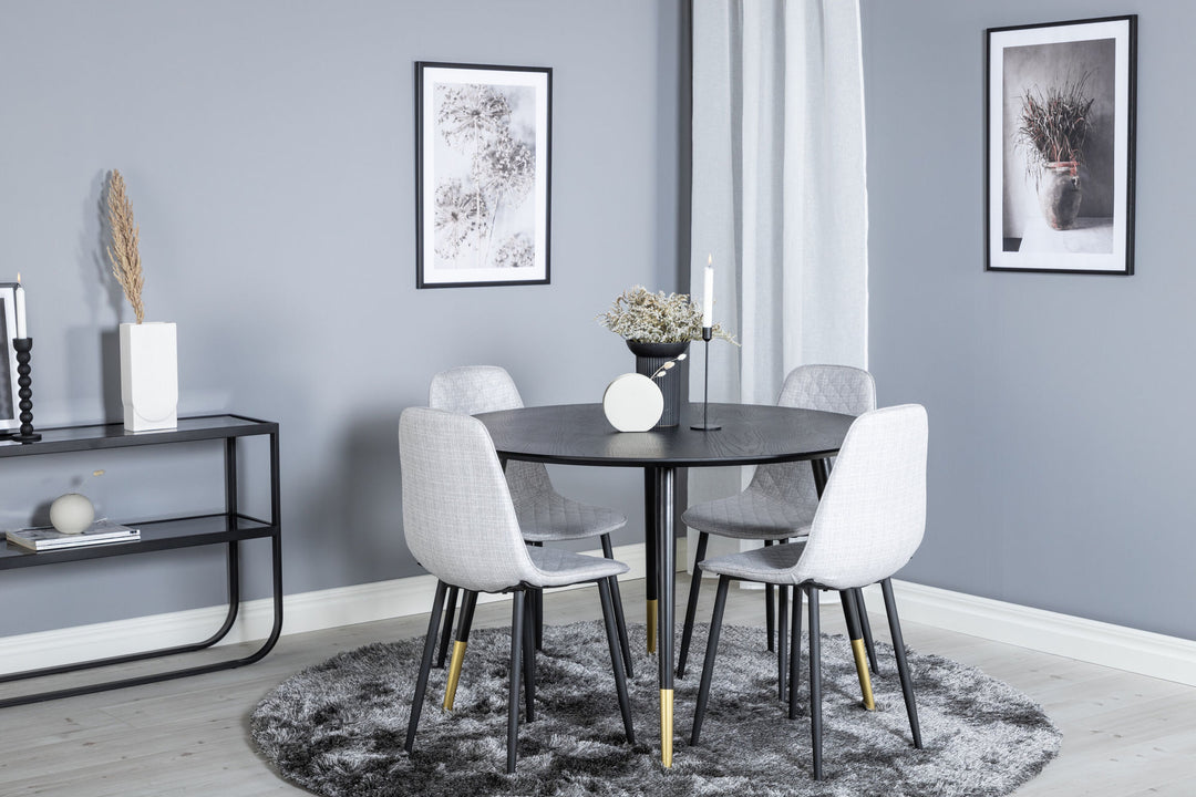Venture Home Dipp Dining Table - 115cm - Black / Black Brass+Polar Diamond Dining Chair - Black Legs - Grey Fabric_4