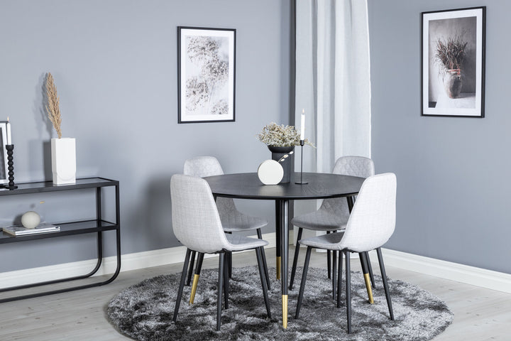 Venture Home Dipp Dining Table - 115cm - Black / Black Brass+Polar Diamond Dining Chair - Black Legs - Grey Fabric_4