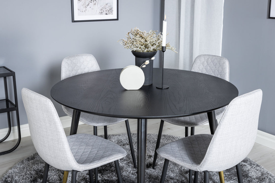Venture Home Dipp Dining Table - 115cm - Black / Black Brass+Polar Diamond Dining Chair - Black Legs - Grey Fabric_4