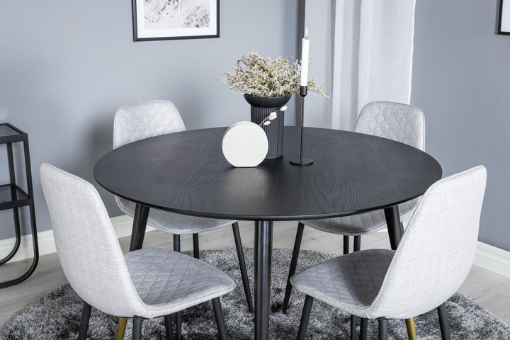 Venture Home Dipp Dining Table - 115cm - Black / Black Brass+Polar Diamond Dining Chair - Black Legs - Grey Fabric_4