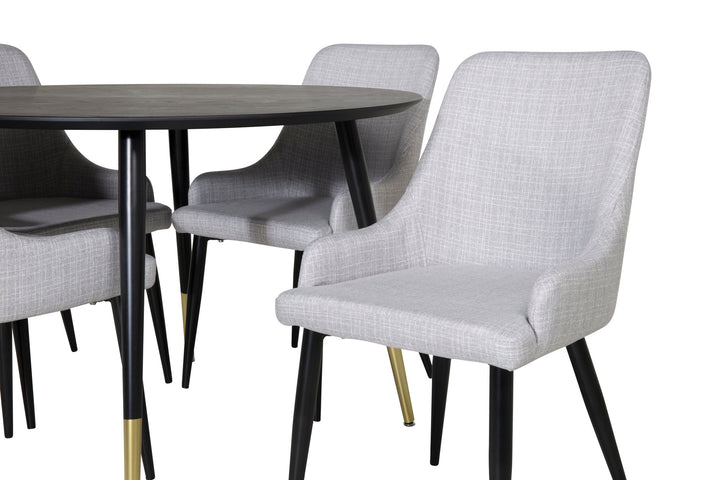 Venture Home Dipp Dining Table - 115cm - Black / Black Brass+Plaza Dining chair - Black legs - Light Grey Fabric_4