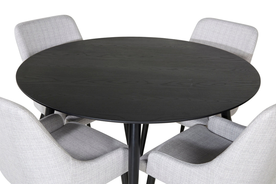 Venture Home Dipp Dining Table - 115cm - Black / Black Brass+Plaza Dining chair - Black legs - Light Grey Fabric_4
