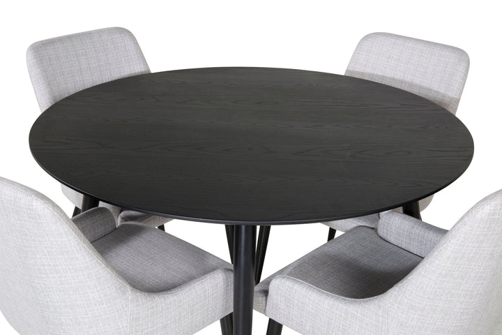 Venture Home Dipp Dining Table - 115cm - Black / Black Brass+Plaza Dining chair - Black legs - Light Grey Fabric_4