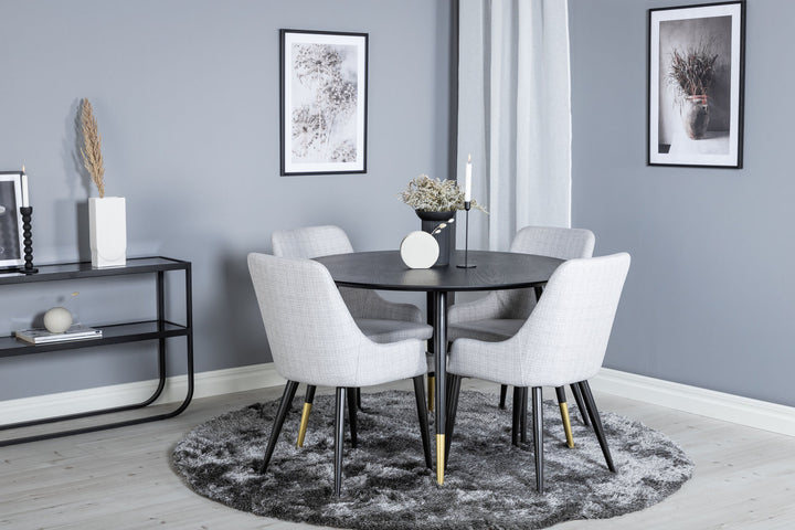 Venture Home Dipp Dining Table - 115cm - Black / Black Brass+Plaza Dining chair - Black legs - Light Grey Fabric_4