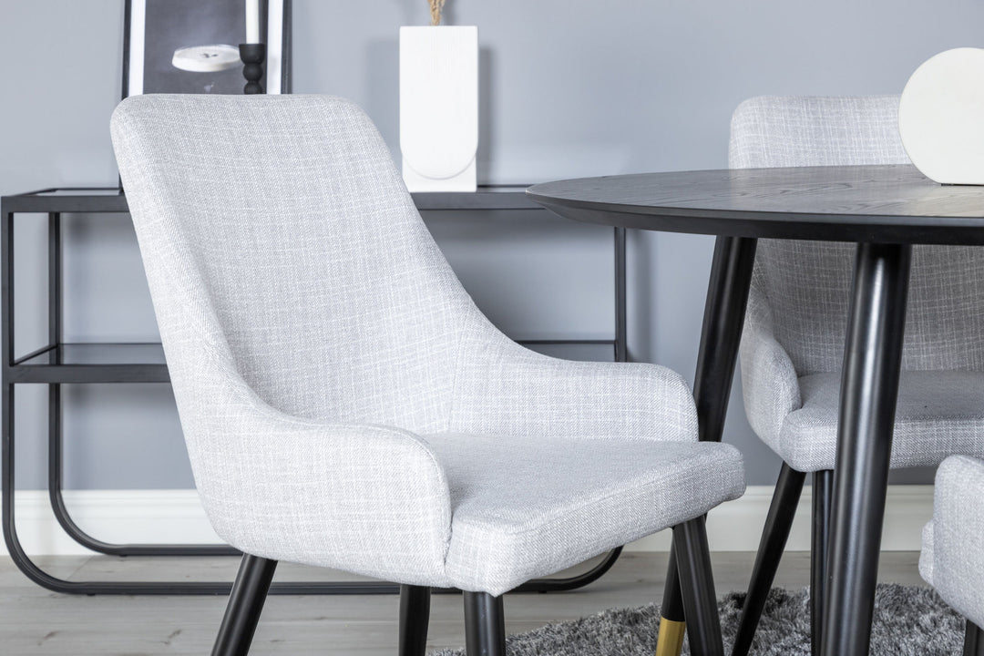 Venture Home Dipp Dining Table - 115cm - Black / Black Brass+Plaza Dining chair - Black legs - Light Grey Fabric_4