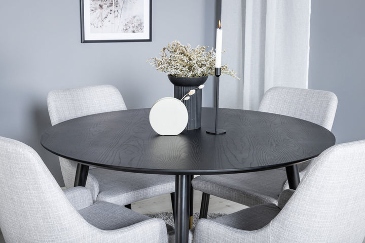 Venture Home Dipp Dining Table - 115cm - Black / Black Brass+Plaza Dining chair - Black legs - Light Grey Fabric_4