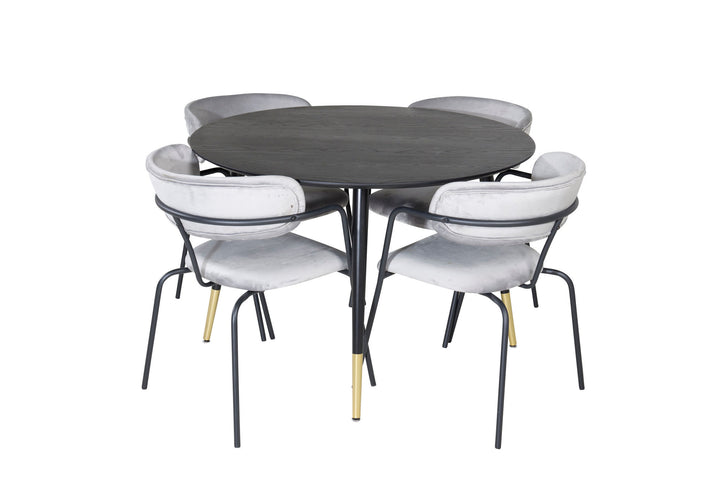 Venture Home Dipp Dining Table - 115cm - Black / Black Brass+Arrow armchair - Black Legs - Grey Velvet_4