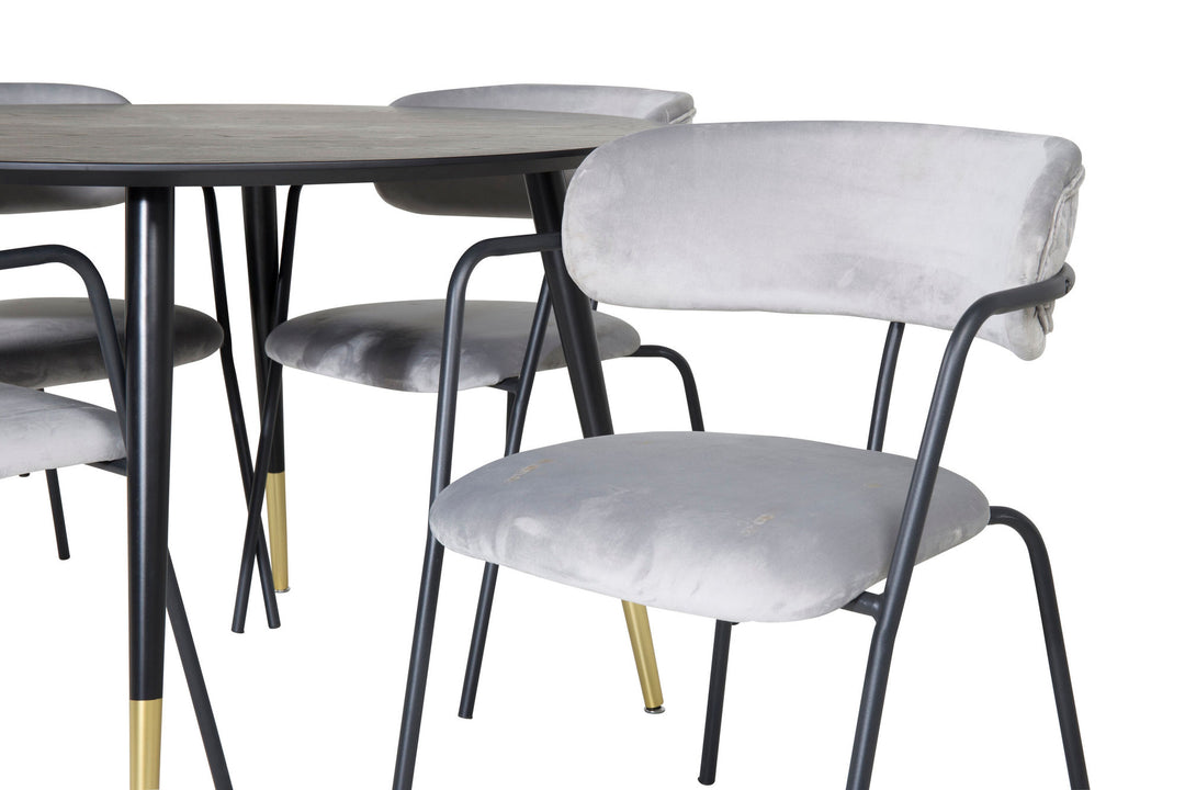 Venture Home Dipp Dining Table - 115cm - Black / Black Brass+Arrow armchair - Black Legs - Grey Velvet_4