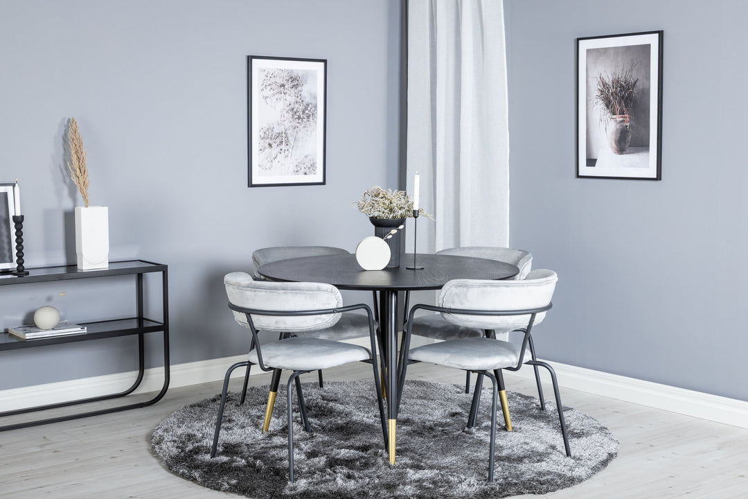 Venture Home Dipp Dining Table - 115cm - Black / Black Brass+Arrow armchair - Black Legs - Grey Velvet_4