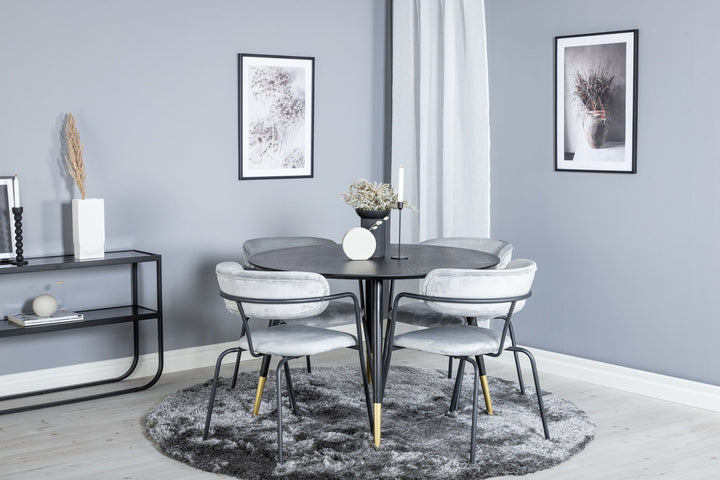 Venture Home Dipp Dining Table - 115cm - Black / Black Brass+Arrow armchair - Black Legs - Grey Velvet_4