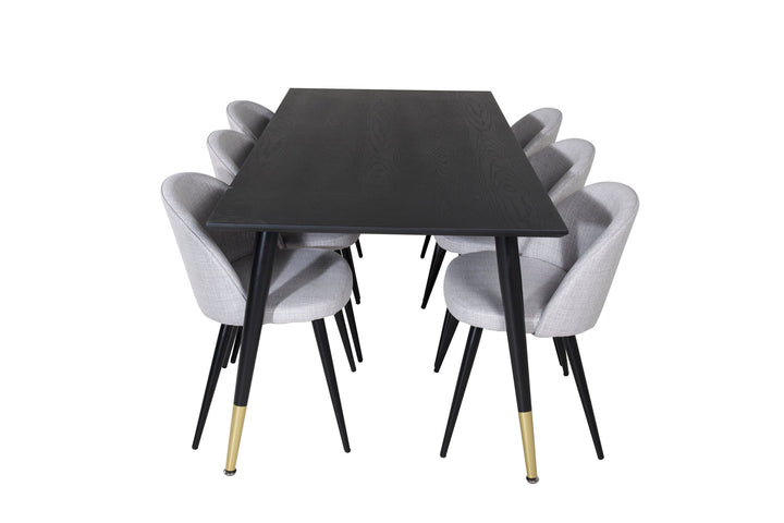 Venture Home Dipp Dining Table - 180*90cm - Black / Black Brass+Velvet Dining Chiar - Black legs - Light GreyFabric_6