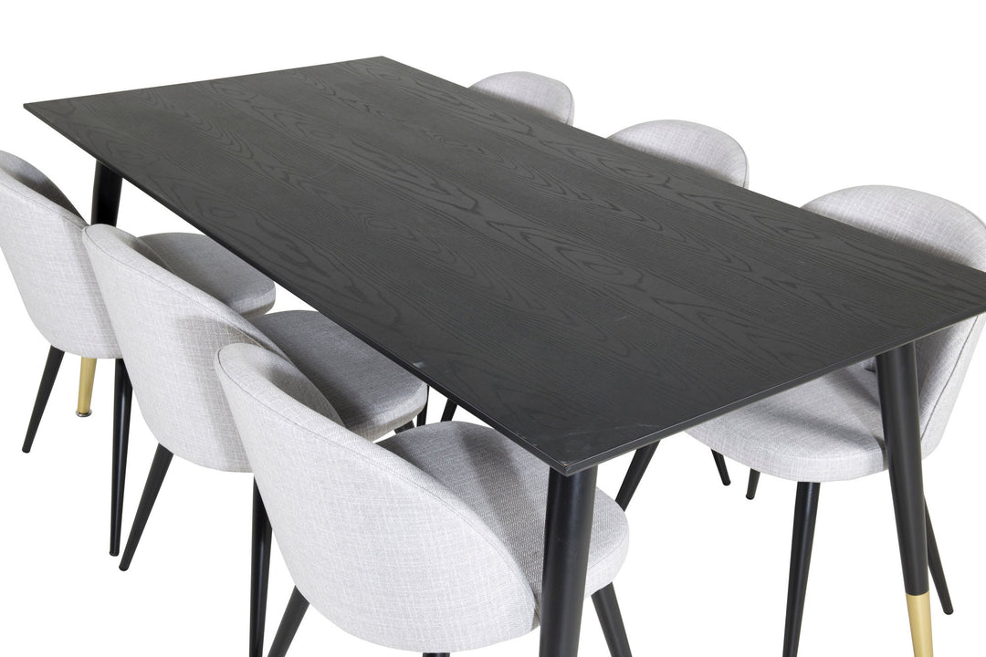Venture Home Dipp Dining Table - 180*90cm - Black / Black Brass+Velvet Dining Chiar - Black legs - Light GreyFabric_6