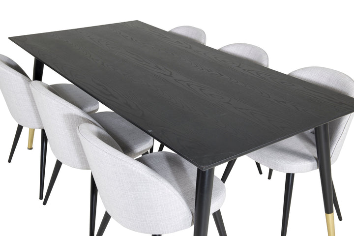 Venture Home Dipp Dining Table - 180*90cm - Black / Black Brass+Velvet Dining Chiar - Black legs - Light GreyFabric_6