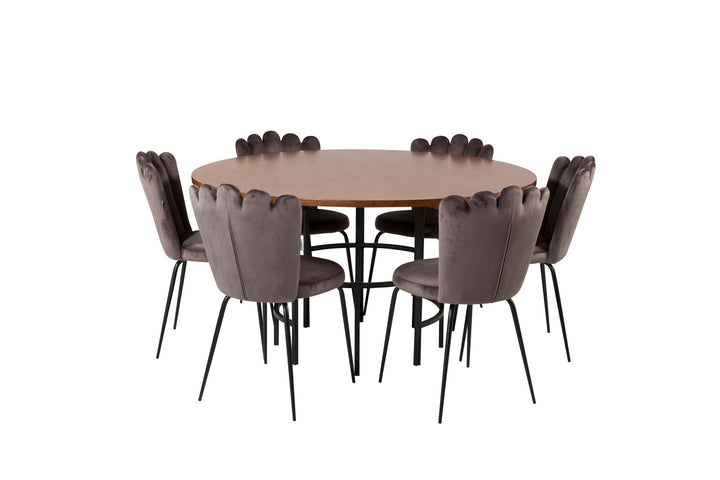 Venture Home Copenhagen - Dining Table round - Brown / Black - Limhamn Chair - Grey 6