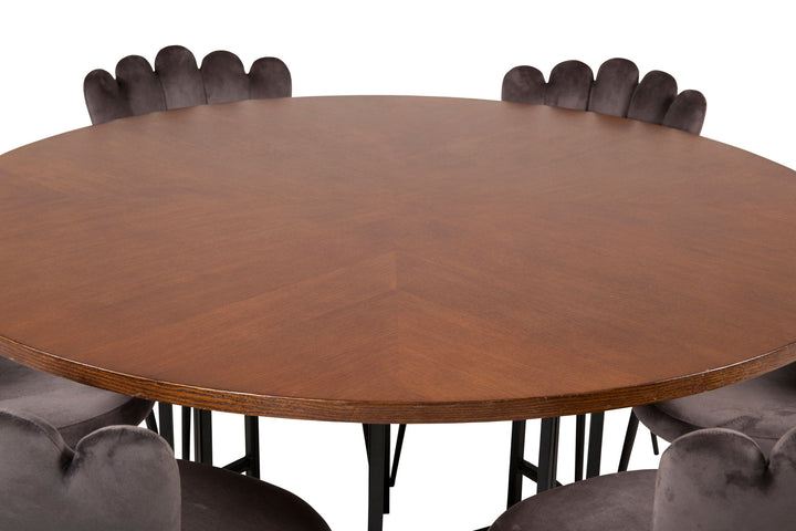 Venture Home Copenhagen - Dining Table round - Brown / Black - Limhamn Chair - Grey 6
