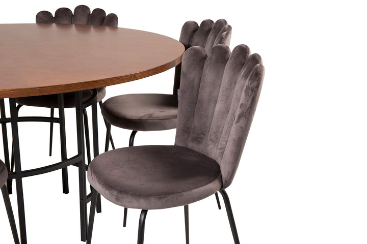 Venture Home Copenhagen - Dining Table round - Brown / Black - Limhamn Chair - Grey 6