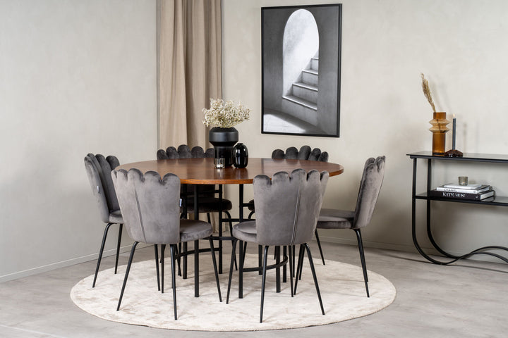 Venture Home Copenhagen - Dining Table round - Brown / Black - Limhamn Chair - Grey 6