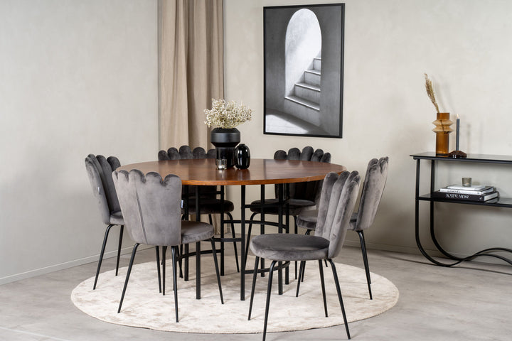 Venture Home Copenhagen - Dining Table round - Brown / Black - Limhamn Chair - Grey 6