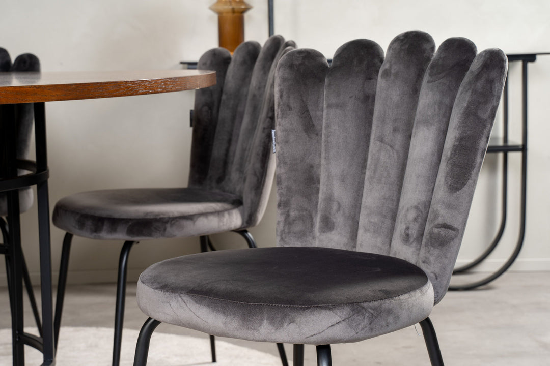 Venture Home Copenhagen - Dining Table round - Brown / Black - Limhamn Chair - Grey 6