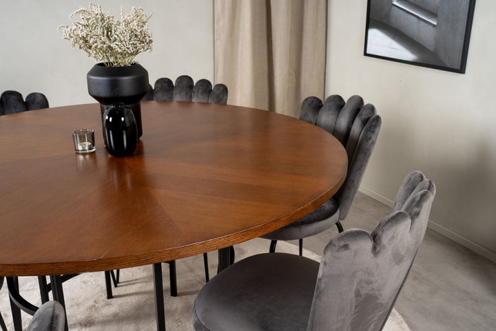 Venture Home Copenhagen - Dining Table round - Brown / Black - Limhamn Chair - Grey 6