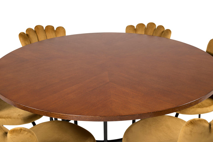 Venture Home Copenhagen - Dining Table round - Brown / Black+Limhamn Light - Chair - Gold Velvet_6