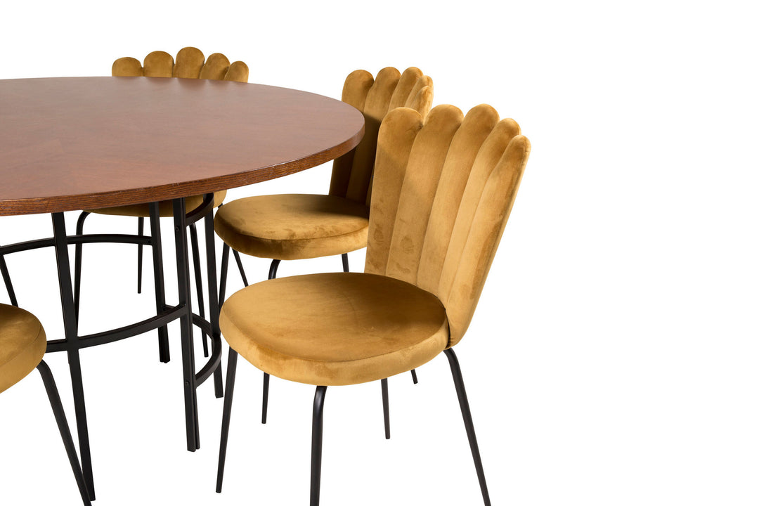 Venture Home Copenhagen - Dining Table round - Brown / Black+Limhamn Light - Chair - Gold Velvet_6