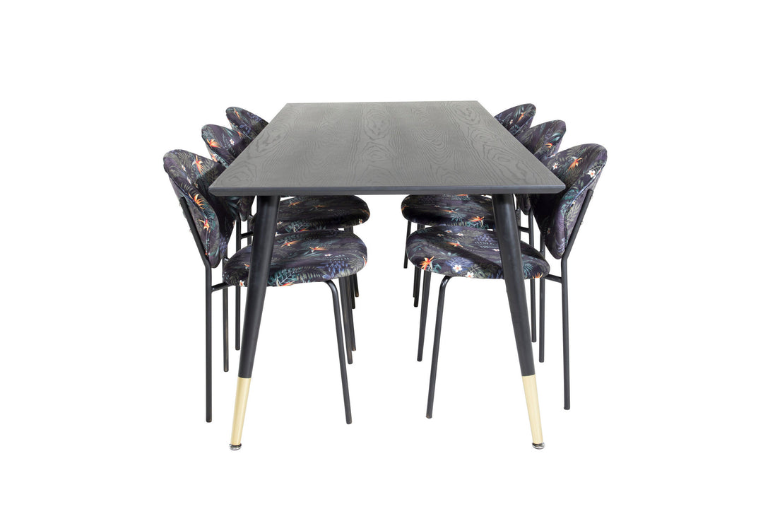 Venture Home Dipp Dining Table - 180*90cm - Black / Black Brass+Vault Dining Chair - Black legs - Black Flower printed fabric_6