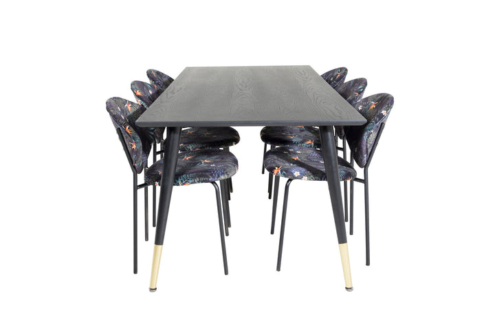 Venture Home Dipp Dining Table - 180*90cm - Black / Black Brass+Vault Dining Chair - Black legs - Black Flower printed fabric_6