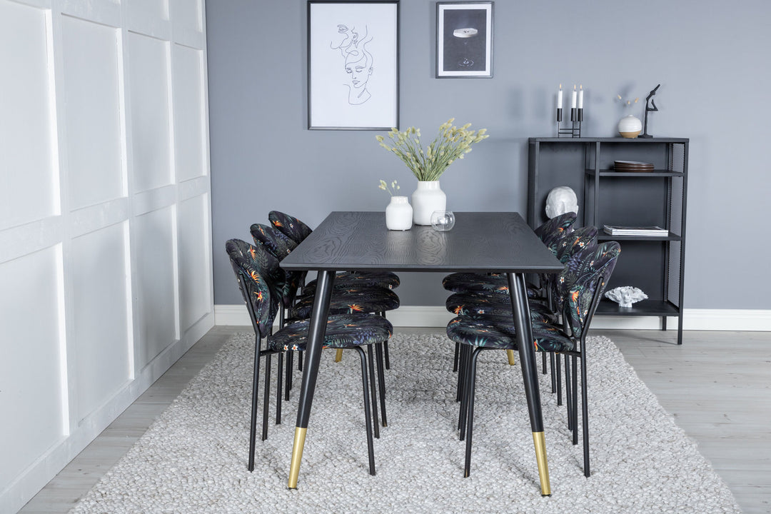 Venture Home Dipp Dining Table - 180*90cm - Black / Black Brass+Vault Dining Chair - Black legs - Black Flower printed fabric_6