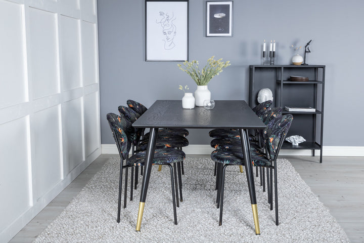 Venture Home Dipp Dining Table - 180*90cm - Black / Black Brass+Vault Dining Chair - Black legs - Black Flower printed fabric_6