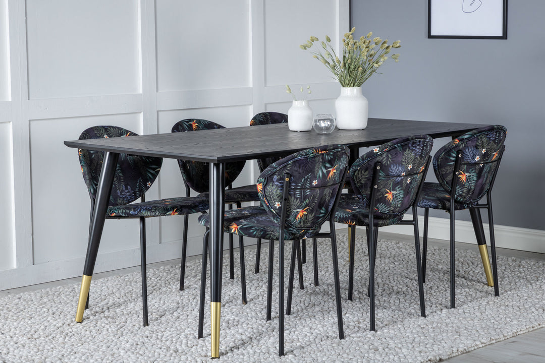 Venture Home Dipp Dining Table - 180*90cm - Black / Black Brass+Vault Dining Chair - Black legs - Black Flower printed fabric_6