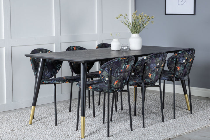 Venture Home Dipp Dining Table - 180*90cm - Black / Black Brass+Vault Dining Chair - Black legs - Black Flower printed fabric_6