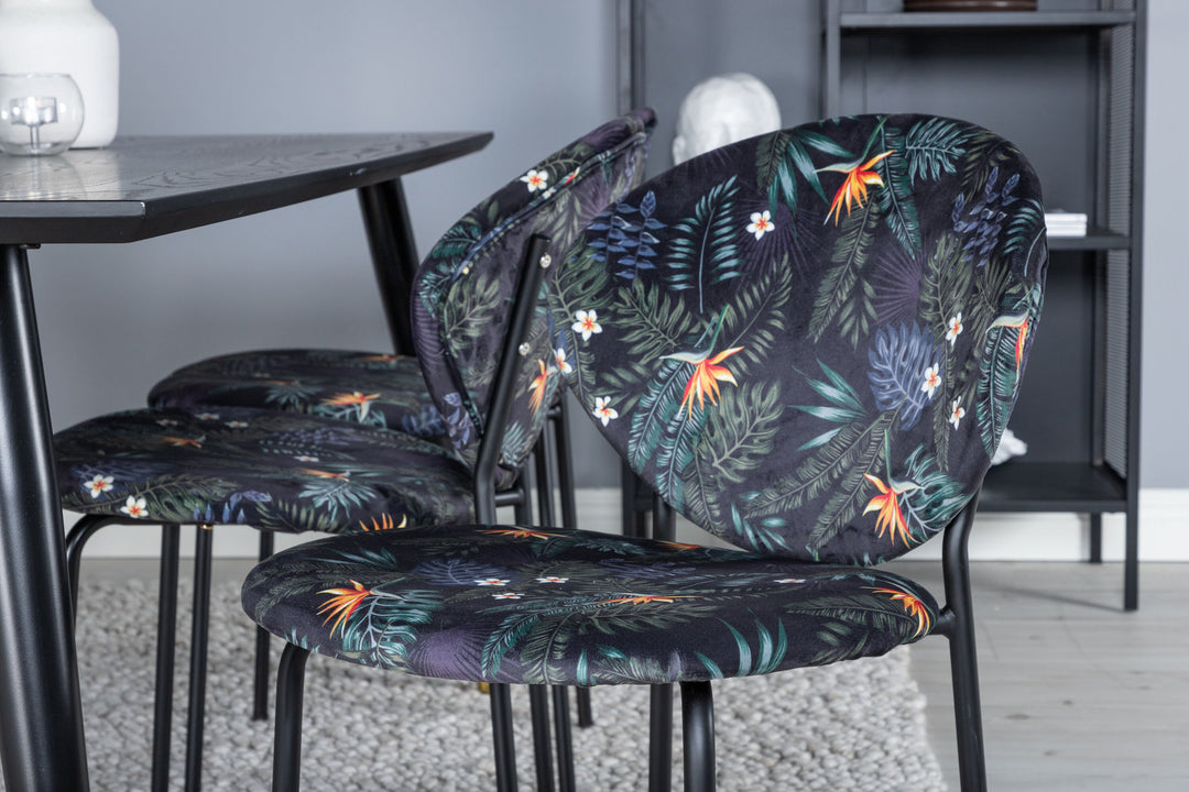 Venture Home Dipp Dining Table - 180*90cm - Black / Black Brass+Vault Dining Chair - Black legs - Black Flower printed fabric_6