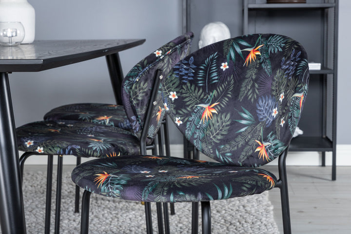 Venture Home Dipp Dining Table - 180*90cm - Black / Black Brass+Vault Dining Chair - Black legs - Black Flower printed fabric_6