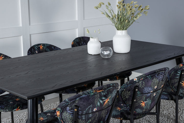 Venture Home Dipp Dining Table - 180*90cm - Black / Black Brass+Vault Dining Chair - Black legs - Black Flower printed fabric_6