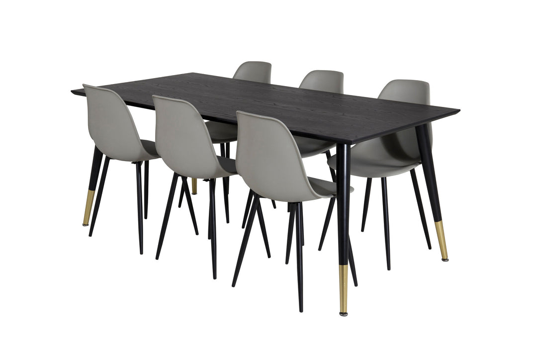 Venture Home Dipp Dining Table - 180*90cm - Black / Black Brass+Polar Plastic Dining Chair - Black Legs / Grey Plastic_6