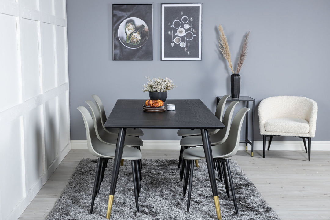 Venture Home Dipp Dining Table - 180*90cm - Black / Black Brass+Polar Plastic Dining Chair - Black Legs / Grey Plastic_6