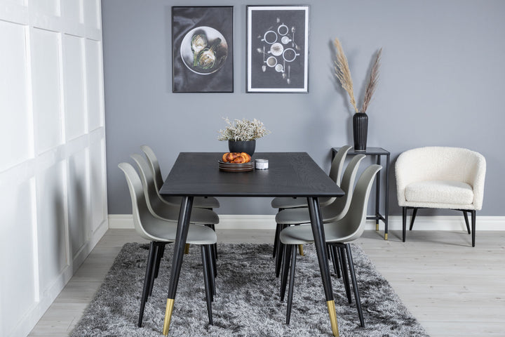 Venture Home Dipp Dining Table - 180*90cm - Black / Black Brass+Polar Plastic Dining Chair - Black Legs / Grey Plastic_6